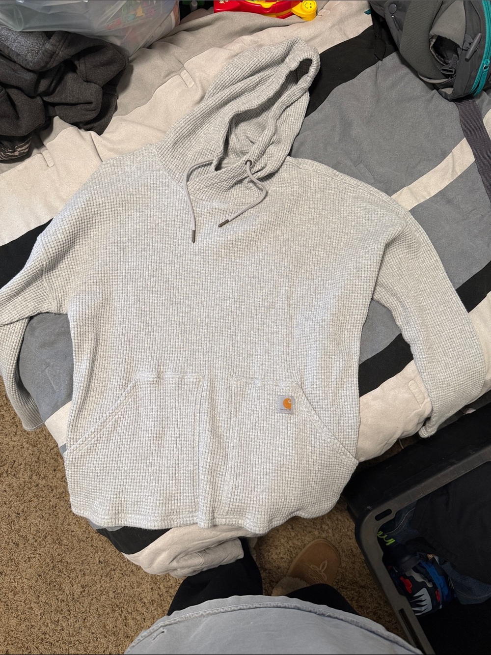 Carhartt Light Gray Waffle-Knit Crewneck Hooded Sweater